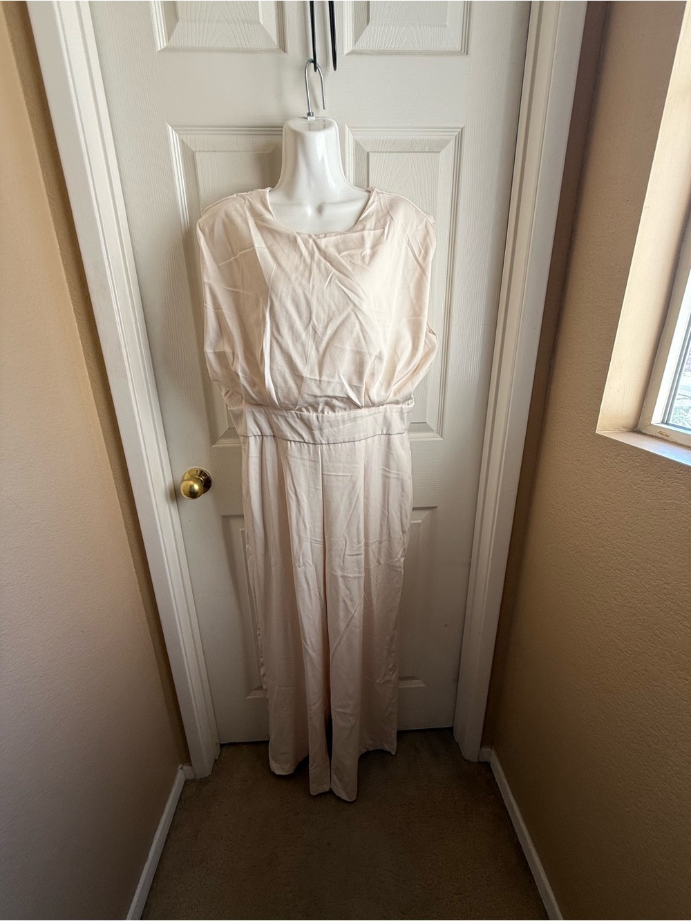 Women's Cream Maxi Dress with Elastic Waist